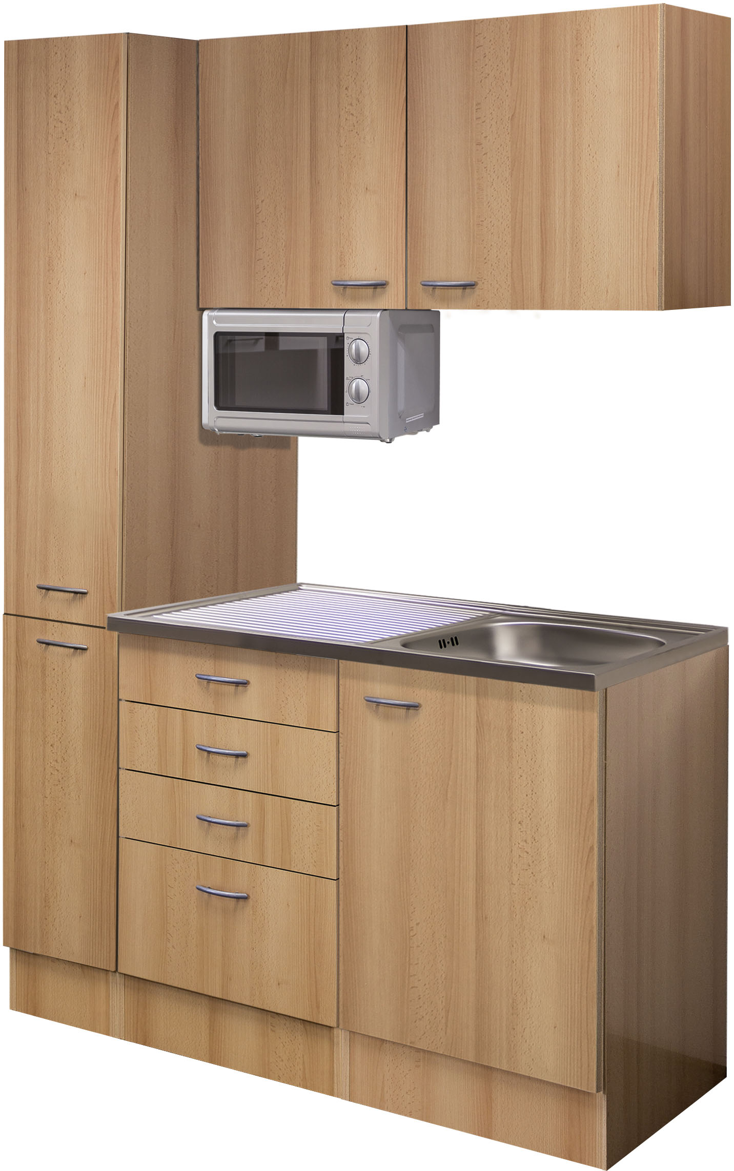 Flex-Well Pantryküche "Nano" Gesamtbreite 130 cm, mit Apothekerschrank und Mikrowelle etc. küche: braun, front: buche nachbildung, korpus: buche nachbildung, arbeitsplatte:,, - Rabatt: 37 % Einbauküchen und Küchenzeilen online kaufen
