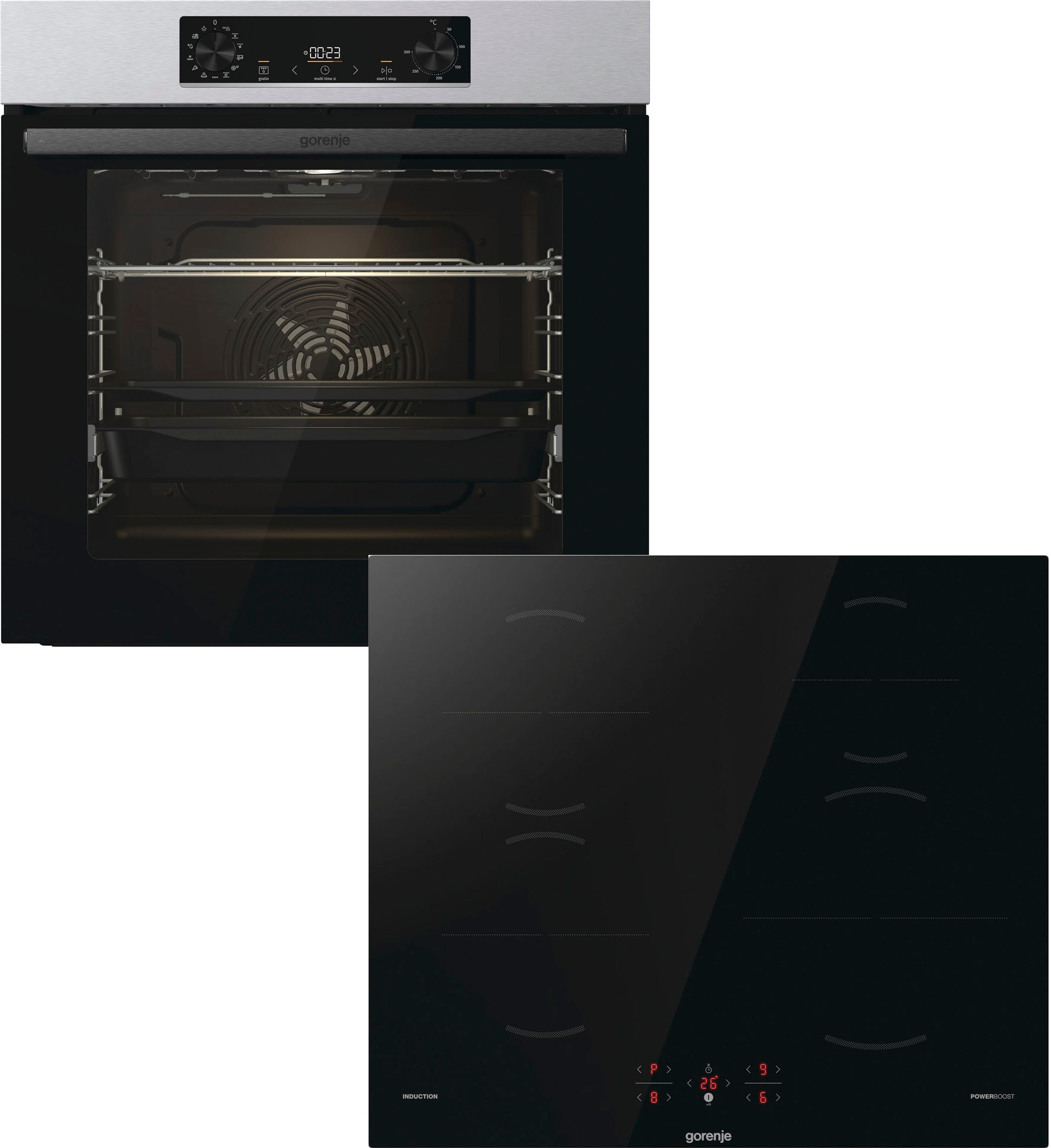 GORENJE Backofen-Set „BOSB 737OTX“ mit 1-fach-Teleskopauszug Aqua Clean Set, 2 Stk. tlg. Pizzafunktion mit 300 C – perfekt für Pizza, Focaccia und mehr edelstahl – Rabatt: 68 %