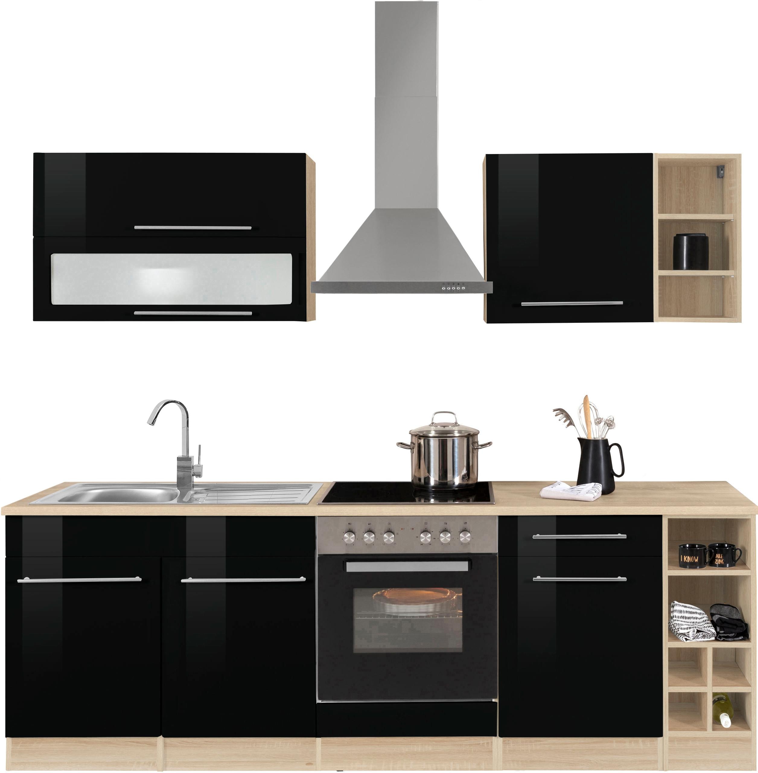 HELD MÖBEL Küchenzeile "Eton", ohne E-Geräte, Breite 240 cm küche: schwarz hochglanz, eichefarben,, korpus: eichefarben, arbeitsplatte: eichefarben - B/T: 240 cm x 60 cm - Rabatt: 23 % Einbauküchen und Küchenzeilen online kaufen