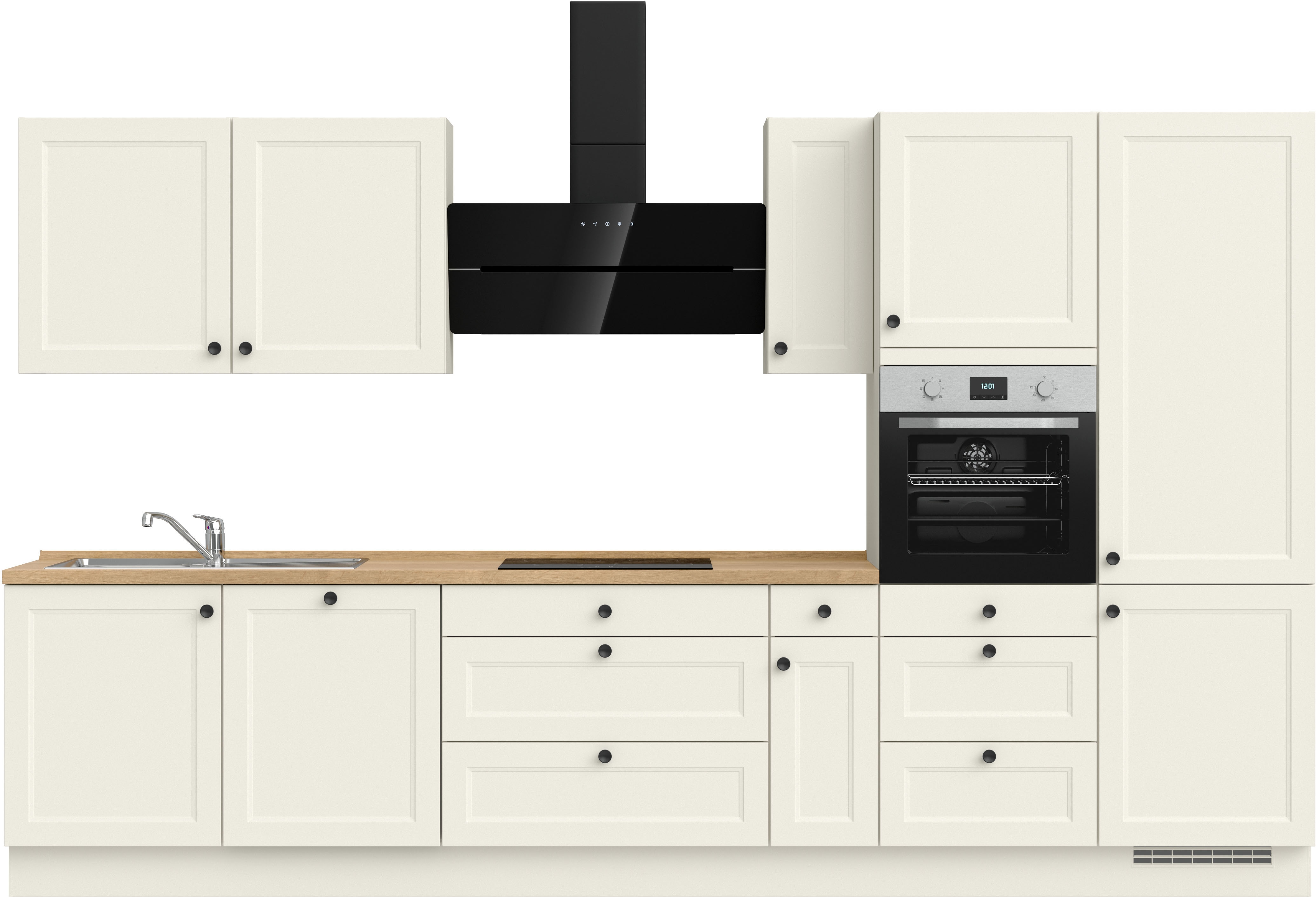 nobilia Küchenzeile ""Cascada II", NEU: individuell anpassbar mit gratis Profi-Beratung" vormontiert, Breite 360 cm, Ausrichtung wählbar, wahlw. mit E-Geräten küche: weiß, korpus: lacklaminat weiß, arbeitsplatte: eiche sierra nachbildung - Rabatt: 42 % Einbauküchen und Küchenzeilen online kaufen