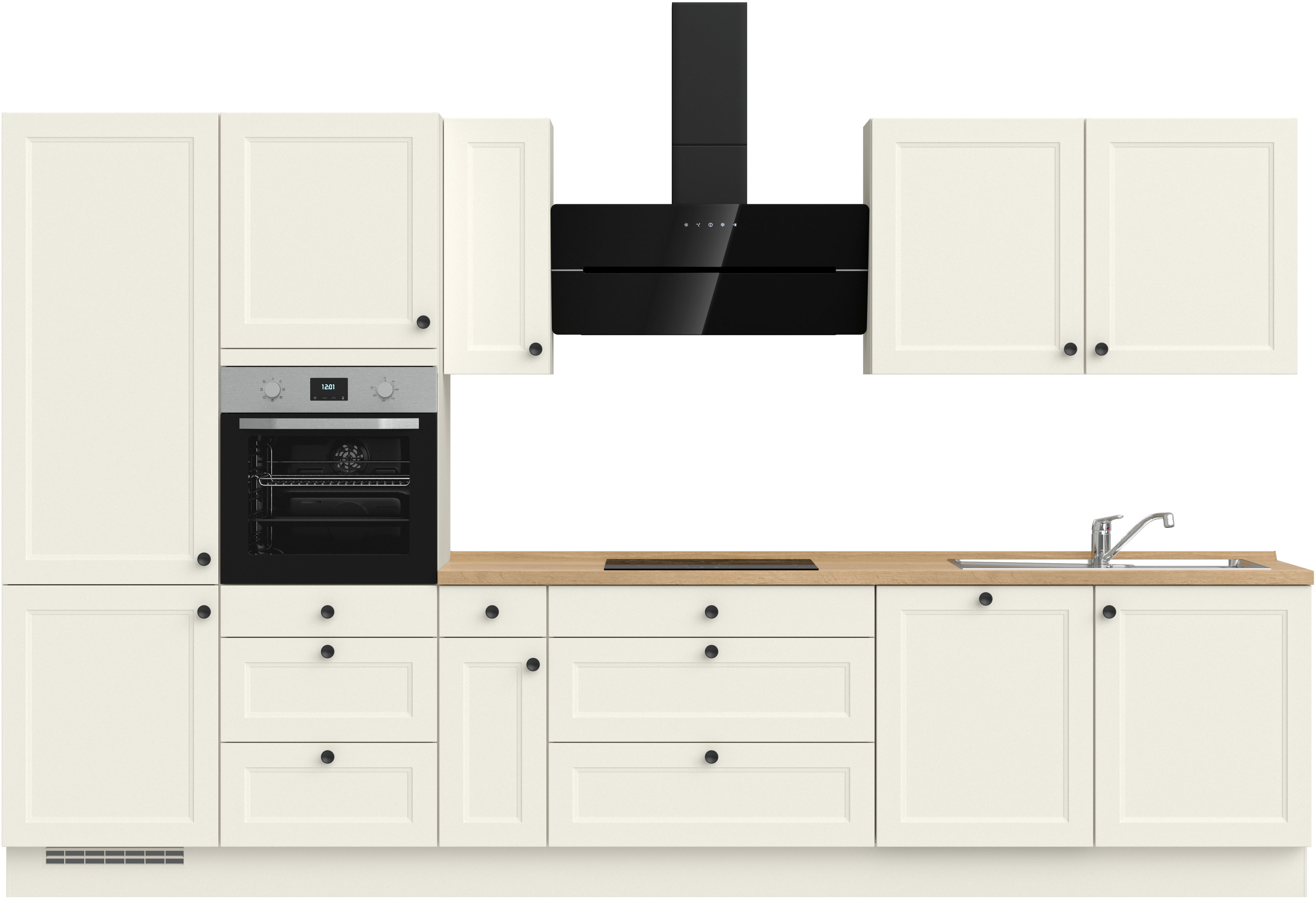nobilia Küchenzeile ""Cascada premium"", vormontiert, Ausrichtung wählbar, Breite 360 cm, ohne E-Geräte küche: front: lacklaminat weiß, korpus: weiß, arbeitsplatte: eiche sierra nachbildung,, , arbeitsplatte: eiche sierra nachbildung - B/H/T: 360,3 cm x 216,6 cm x 60 cm, Küchenzeile, Spülenschrank rechts - Rabatt: 43 % Einbauküchen und Küchenzeilen online kaufen