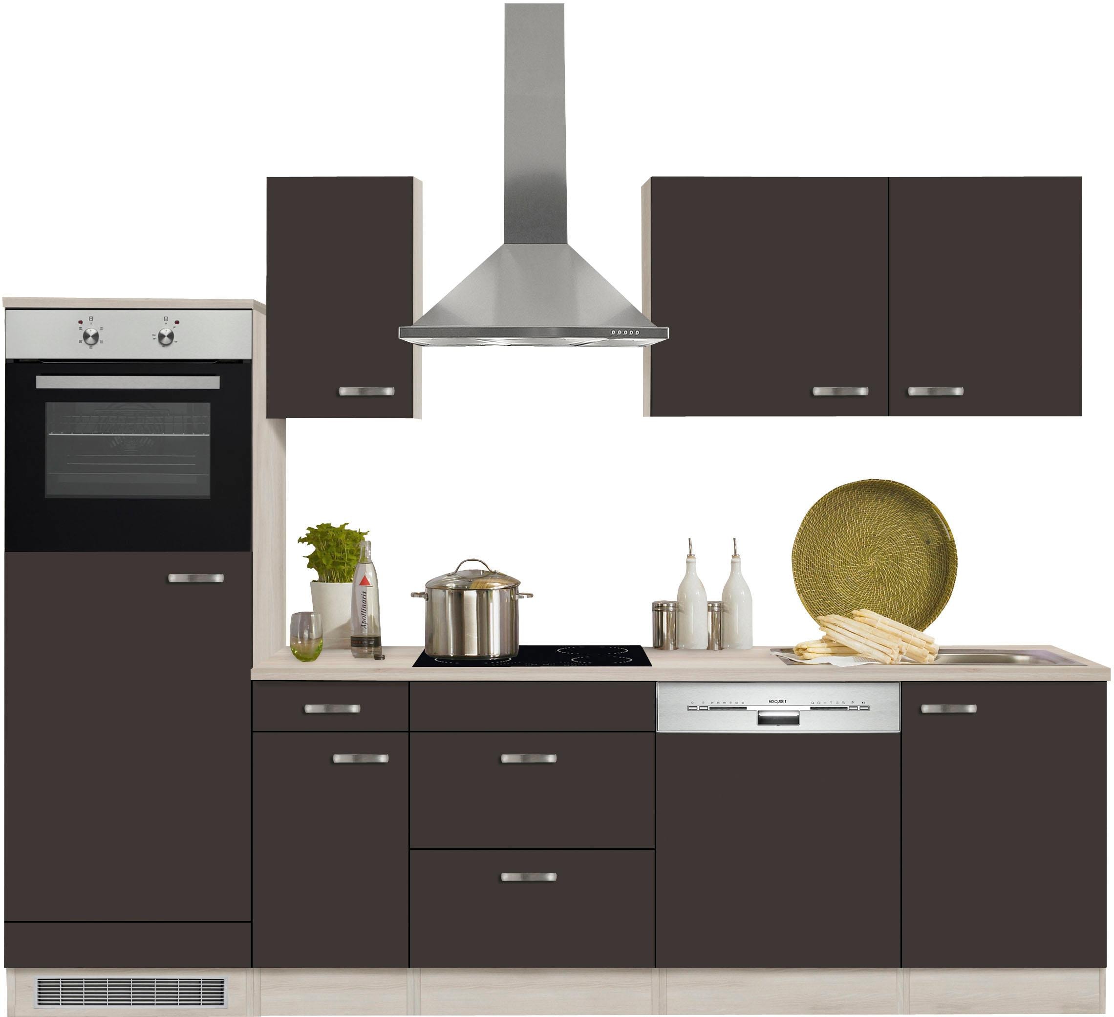 OPTIFIT Küchenzeile "Faro", mit E-Geräten, Breite 270 cm küche: anthrazit,, korpus: akaziefarben, arbeitsplatte: akaziefarben - B/T: 270 cm x 60 cm - Rabatt: 31 % Einbauküchen und Küchenzeilen online kaufen