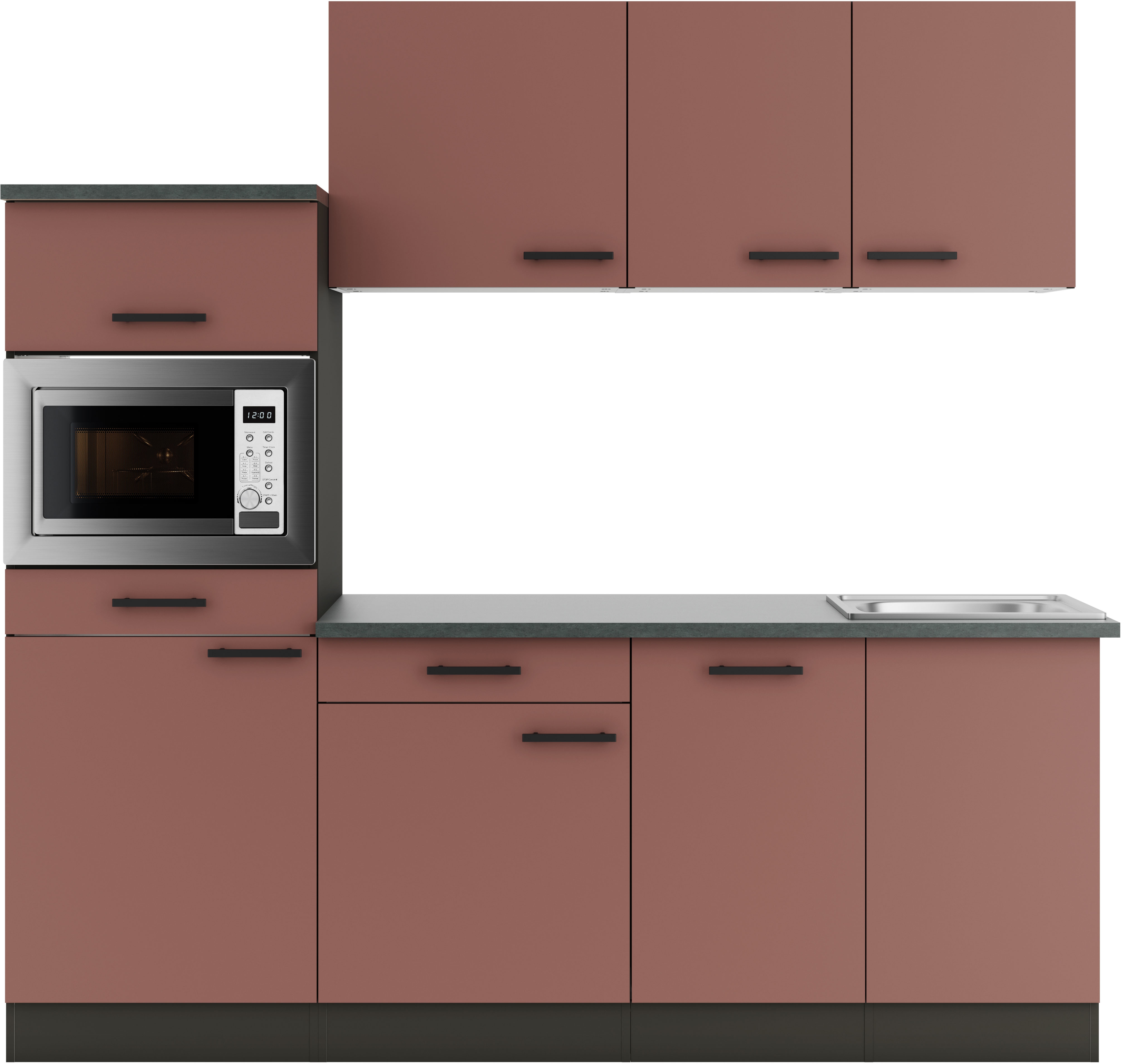 OPTIFIT Küchenzeile "Palma" Breite 210 cm, wahlweise mit E-Geräten, seitenverkehrt stellbar küche: rot, front: rostrot, korpus: anthrazit, arbeitsplatte: anthrazit - Rabatt: 33 % Einbauküchen und Küchenzeilen online kaufen