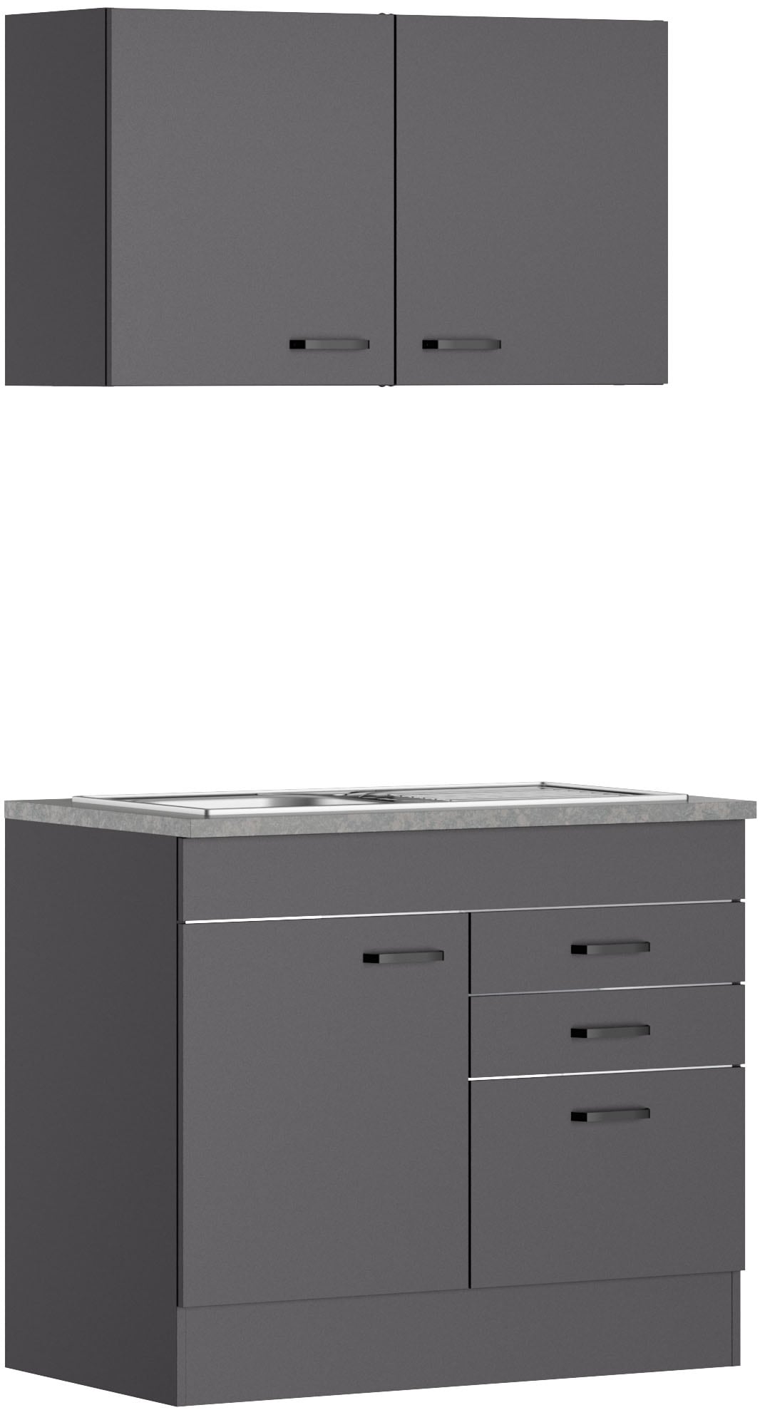 OPTIFIT Pantryküche "OPTImulti" Breite 100 cm, Tiefe 60 cm, mit Edelstahlspüle küche: grau, front: anthrazitfarben, korpus: anthrazitfarben, arbeitsplatte: fantasiedekor grau - Rabatt: 22 % Einbauküchen und Küchenzeilen online kaufen