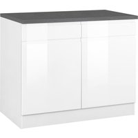 Kochstation Unterschrank "KS-Virginia", 100 cm breit, mit 2 Türen und 2 Schubkästen weiß hochglanz, anthrazit - B/H/T: 100 cm x 85 cm x 60 cm, 2 St. - Rabatt: 31 % Küchenmöbel online kaufen