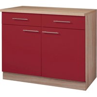 wiho Küchen Unterschrank "Montana", 100 cm breit front: burgund, korpus und arbeitsplatte: sonoma eiche - B/H/T: 100 cm x 85 cm x 60 cm, 2 St. - Rabatt: 23 % Küchenmöbel online kaufen