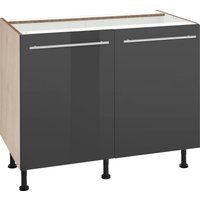 OPTIFIT Unterschrank "Bern", 100 cm breit, mit 2 Türen, mit höhenverstellbaren Füßen grau hochglanz, akaziefarben - B/H/T: 100 cm x 87 cm x 58,4 cm - Rabatt: 14 % Küchenmöbel online kaufen