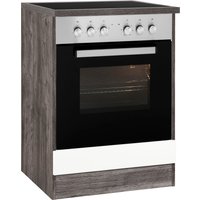Kochstation Herdumbauschrank "KS-Virginia", 85 cm hoch, 60 cm breit, Nische für Ofen B/H/T: 56/59/55 cm weiß hochglanz, eiche vintage - B/H/T: 60 cm x 85 cm x 60 cm - Rabatt: 26 % Küchenmöbel online kaufen