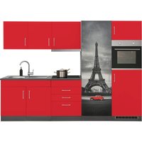HELD MÖBEL Küchenzeile "Paris", mit E-Geräten, Breite 280 cm, wahlweise mit Induktionskochfeld küche: rot, grafit,, korpus: grafit, arbeitsplatte: anthrazit - B/T: 280 cm x 60 cm, Glaskeramik-Cerankochfeld (SCHOTT) - Rabatt: 31 % Einbauküchen und Küchenzeilen online kaufen