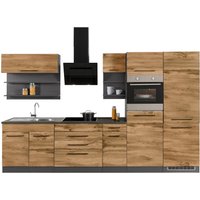 HELD MÖBEL Küchenzeile "Tulsa", mit E-Geräten, Breite 350 cm, schwarze Metallgriffe, MDF Fronten küche: wotaneichefarben,, korpus: grafit, arbeitsplatte: anthrazit - B/T: 350 cm x 60 cm - Rabatt: 32 % Einbauküchen und Küchenzeilen online kaufen