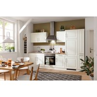 HELD MÖBEL Küchenzeile "Stockholm", Breite 300 cm, mit hochwertigen MDF Fronten im Landhaus-Stil küche: weiß, weiß,, korpus: weiß, arbeitsplatte: eichefarben - B/T: 300 cm x 60 cm - Rabatt: 31 % Einbauküchen und Küchenzeilen online kaufen