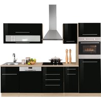 HELD MÖBEL Küchenzeile "Eton", mit E-Geräten, Breite 270 cm küche: schwarz hochglanz, eichefarben,, korpus: eichefarben, arbeitsplatte: eichefarben - B/T: 270 cm x 60 cm - Rabatt: 34 % Einbauküchen und Küchenzeilen online kaufen