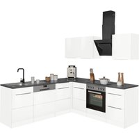 Kochstation Winkelküche "KS-Brindisi", ohne Geräte, Stellbreite 220/220 cm küche: weiß hochglanz, weiß,, korpus: weiß, arbeitsplatte: anthrazit - B/T: 220 cm x 160 cm - Rabatt: 23 % Einbauküchen und Küchenzeilen online kaufen