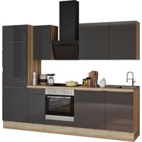 OPTIFIT Küchenzeile "Aken", mit E-Geräten, Breite 270 cm küche: anthrazit hochglanz, wildeiche nachbildung, eiche struktur,, korpus: eiche, arbeitsplatte: eiche - B/T: 270 cm x 60 cm - Rabatt: 32 % Einbauküchen und Küchenzeilen online kaufen