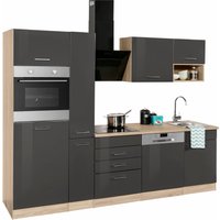 HELD MÖBEL Küchenzeile "Haiti", ohne E-Geräte, Breite 260 cm küche: grau hochglanz,, korpus: weiß, arbeitsplatte: eichefarben - B/T: 260 cm x 60 cm - Rabatt: 23 % Einbauküchen und Küchenzeilen online kaufen