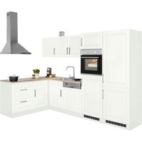 HELD MÖBEL Winkelküche "Stockholm", Stellbreite 290/170 cm, mit hochwertigen MDF Fronten im Landhaus-Stil küche: weiß, weiß,, korpus: weiß, arbeitsplatte: eichefarben - B/T: 290 cm x 170 cm - Rabatt: 24 % Einbauküchen und Küchenzeilen online kaufen
