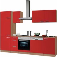 OPTIFIT Küchenzeile "Odense", Breite 270 cm, mit 28 mm Arbeitsplatte, mit Gratis Besteckeinsatz küche: rot,, korpus: buchefarben, arbeitsplatte: buchefarben - B/T: 270 cm x 60 cm - Rabatt: 11 % Einbauküchen und Küchenzeilen online kaufen