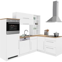Kochstation Winkelküche "KS-Samos", mit E-Geräten, Stellbreite 230 x 170 cm küche: weiß, wotaneichefarben,, korpus: weiß, arbeitsplatte: wotaneichefarben - B/T: 230 cm x 170 cm - Rabatt: 34 % Einbauküchen und Küchenzeilen online kaufen