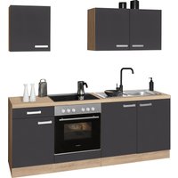 OPTIFIT Küchenzeile "Leer", Breite 210 cm, mit Hanseatic-E-Geräten küche: anthrazit, eiche hell,, korpus: eichefarben, arbeitsplatte: eichefarben - B/T: 210 cm x 60 cm, ohne Geschirrspüler - Rabatt: 47 % Einbauküchen und Küchenzeilen online kaufen