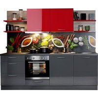 Express Küchen Küchenzeile "Jena", vormontiert, mit Soft-Close-Funktion, Stellbreite 240 cm küche: anthrazit, rot, anthrazit,, korpus: anthrazit, arbeitsplatte: anthrazit - B/T: 240 cm x 60 cm, Spüle rechts - Rabatt: 31 % Einbauküchen und Küchenzeilen online kaufen