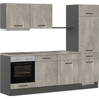 IMPULS KÜCHEN Küche ""Porto"", vormontiert, wahlweise mit E-Geräten, mit Vollauszug, Breite 240 cm küche: beton, optik natur, grafit, regal: grafit,, , arbeitsplatte: beton, optik natur - B/H/T: 240 cm x 206,2 cm x 60 cm, Spüle rechts-mit E-Geräten - Rabatt: 29 % Einbauküchen und Küchenzeilen online kaufen