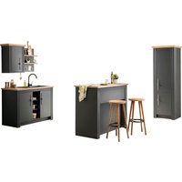 Kochstation Küche "KS-Westminster", Breite 196 cm, ohne E-Geräte küche: grau dunkel,, korpus: grau dunkel, arbeitsplatte: eiche wotan dekor - B/T: 196 cm x 60 cm - Rabatt: 22 % Einbauküchen und Küchenzeilen online kaufen