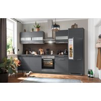 Kochstation Küche "KS-Luhe", 300 cm breit, wahlweise mit oder ohne E-Geräten, gefräste MDF-Fronten küche: grau matt, grafit, front: weiß matt, korpus: grafit, arbeitsplatte: oxid stone - B/T: 300 cm x 60 cm, ohne E-Geräte - Rabatt: 23 % Einbauküchen und Küchenzeilen online kaufen