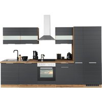Kochstation Küche "KS-Luhe", 330 cm breit, wahlweise mit oder ohne E-Geräten, gefräste MDF-Fronten küche: grau matt, wotaneiche, front: weiß matt, korpus: wotaneiche, arbeitsplatte: wotaneiche - B/T: 330 cm x 60 cm, ohne E-Geräte - Rabatt: 23 % Einbauküchen und Küchenzeilen online kaufen