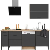 OPTIFIT Küchenzeile "Tokio", ohne E-Geräte, Breite 224 cm, mit Stahlgestell, mit Vollauszügen küche: anthrazit,, korpus: wildeichefarben, arbeitsplatte: eichefarben - B/T: 224 cm x 60 cm - Rabatt: 18 % Einbauküchen und Küchenzeilen online kaufen