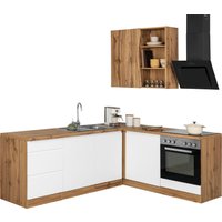 Kochstation Küche "KS-Bruneck", Stellbreite 240/180 cm breit, wahlweise mit oder ohne E-Geräte, MDF küche: wotaneiche, weiß matt, front: wotaneiche, weiß matt,, arbeitsplatte: wotaneiche - B/H/T: 240 cm x 200 cm x 180 cm, ohne E-Geräte - Rabatt: 22 % Einbauküchen und Küchenzeilen online kaufen
