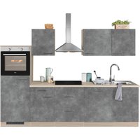 wiho Küchen Küchenzeile "Zell", mit E-Geräten, Breite 280 cm küche: front: betonfarben, korpus und arbeitsplatte: satin blackwood,, - B/T: 280 cm x 60 cm - Rabatt: 30 % Einbauküchen und Küchenzeilen online kaufen
