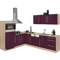 Kochstation Winkelküche "KS-Samos", ohne E-Geräte, Stellbreite 200/270 cm küche: aubergine hochglanz, eiche sonoma,, korpus: eiche sonoma, arbeitsplatte: eiche sonoma - B/T: 200 cm x 270 cm - Rabatt: 24 % Einbauküchen und Küchenzeilen online kaufen