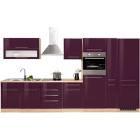HELD MÖBEL Küchenzeile "Eton", ohne E-Geräte, Breite 360 cm küche: aubergine hochglanz, eichefarben,, korpus: eichefarben, arbeitsplatte: eichefarben - B/T: 360 cm x 60 cm - Rabatt: 23 % Einbauküchen und Küchenzeilen online kaufen