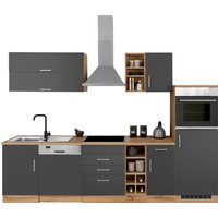 HELD MÖBEL Küchenzeile "Colmar", mit E-Geräten, Breite 300 cm küche: anthrazit, wotaneiche,, korpus: anthrazit, arbeitsplatte: wotaneiche - B/T: 300 cm x 60 cm - Rabatt: 34 % Einbauküchen und Küchenzeilen online kaufen