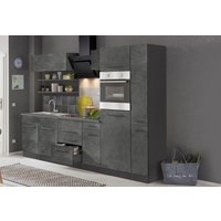 HELD MÖBEL Küchenzeile "Tulsa", mit E-Geräten, Breite 300 cm, schwarze Metallgriffe, MDF Fronten küche: betonfarben dunkel,, korpus: grafit, arbeitsplatte: anthrazit - B/T: 300 cm x 60 cm - Rabatt: 32 % Einbauküchen und Küchenzeilen online kaufen