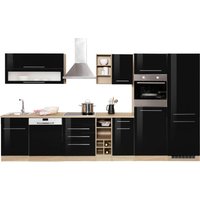 HELD MÖBEL Küchenzeile "Eton", mit E-Geräten, Breite 360 cm küche: schwarz hochglanz, eichefarben,, korpus: eichefarben, arbeitsplatte: eichefarben - B/T: 360 cm x 60 cm - Rabatt: 33 % Einbauküchen und Küchenzeilen online kaufen