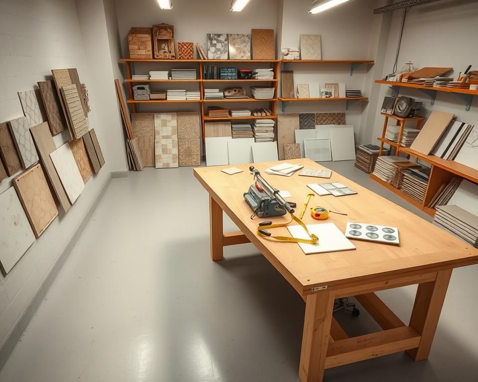 Arbeitsplatz Fliesenschneiden Vorbereitung